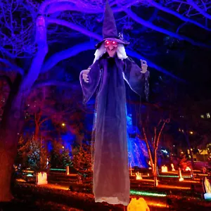 6 FT Halloween Animatronic Witch Hanging Decoration with Red Eyes & Posable Arms - Picture 1 of 9