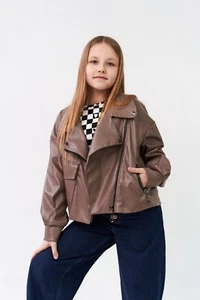 Kids Eco Jacket (Faux) Leather  For A Girl Jane Beige Casual 8-18 Years Wellajur - Picture 1 of 7