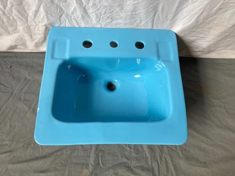 Vtg Ceramic 18x20 New Orleans Blue NOS Kohler Drop In Bath Sink Old 469-23E Cover