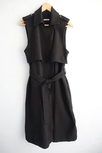 Kookai Sleeveless Trench Coat Womens 38 AU 8 10 Black Long Vest Belted DAMAGED - Picture 1 of 23