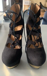 CHARLOTTE RUSSE WOMENS LACE HEEL STILETTO SHOES ROUND TOE SIZE 6 BLACK - Picture 1 of 7
