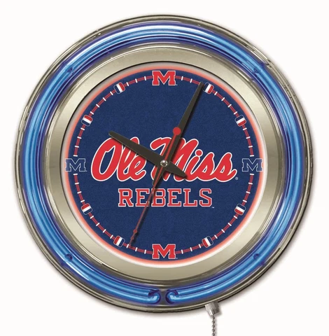 Ole Miss Rebels HBS Neon Blue College Battery Powered Wall Clock (15") Cover