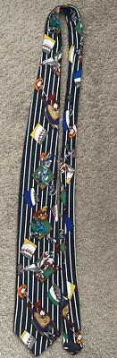 "Corbata de béisbol vintage Bugs Bunny Looney Tunes Mania 1993 rayas azules, 58"" de largo" Foto 1 de 4
