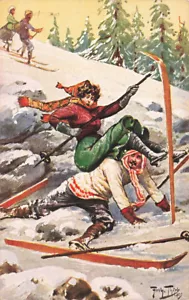 Postal ORIGINAL del artista Arthur Thiele Skiing Pile Up serie 71 - Imagen 1 de 2