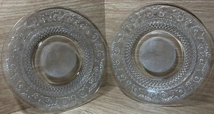 2 Trellis dinner plates clear vintage fleur-de-lis diamond Malaysia dish - Picture 1 of 9