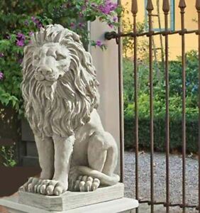 HomeZone/® Large Stone Effect Resin Sitting Lion Animal Garden Ornaments Hand Crafted Sculptures Lawn Statues Antique Decor Wildlife Sculptures