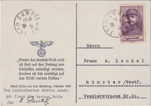 Tarjeta del Tratado de la Segunda Guerra Mundial 1940 Marechal Foch 1f Compiègne Oise a Munster - Imagen 1 de 3