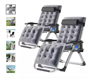 2er Pack Zero Gravity Stuhl grau mit abnehmbarem Kissen, Tablett Indoor oder Outdoor - Bild 1 von 8