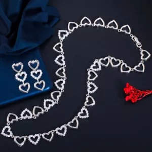 Juego de joyas collar de boda de circonitas cúbicas de tenis enchapado en plata con corazón - Imagen 1 de 16