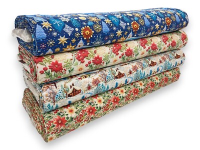 Christmas Cotton Fabric Embroidery Effect Whi...