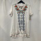 John Mark Womens Floral Embroidered V Neck Tunic Blue Haze Blouse Top Size Small