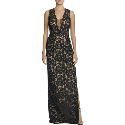 AIDAN MATTOX ~ Black Metallic Lace Illusion Neck Column Formal Gown 8 NEW $395 - Image 1 of 4