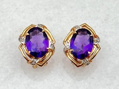Pendientes de diamantes y amatista de 10,5 Tcw de oro amarillo de 14k de diseñador vintage Foto 1 de 4