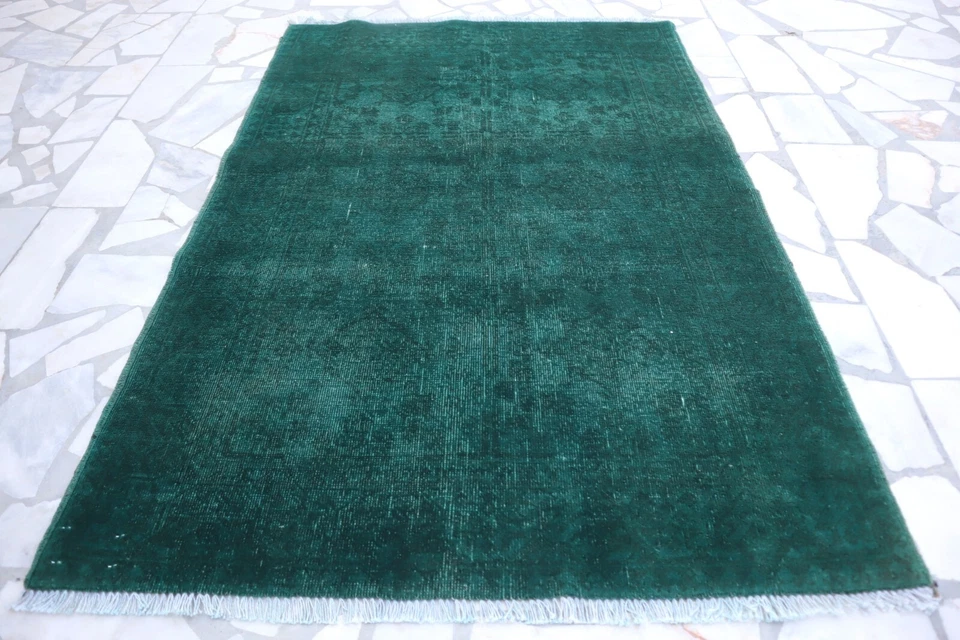 Alfombra teñida verde 3x5 años 90 antigua turcomana anudada a mano alfombra de lana - alfombra de entrada Foto 1 de 4