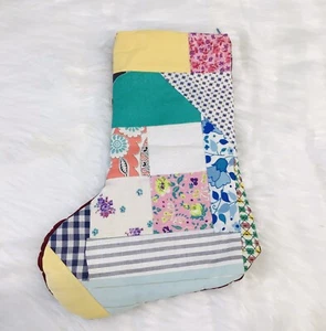 Handmade Christmas Stocking Patchwork Quilt Farmhouse Multicolor 16" - Picture 1 of 8