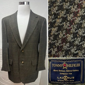Tommy Hilfiger Vintage Men's 40R Brown Houndstooth Plaid Tweed Blazer Jacket - Picture 1 of 11