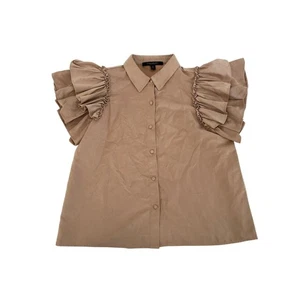 Marc New York Pink Ruffle Button Down Blouse Womens Medium Career Country Club - Picture 1 of 16