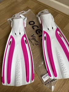 OCEANIC VIPER 2 OPEN HEEL FINS White Pink Size Regular - Picture 1 of 17