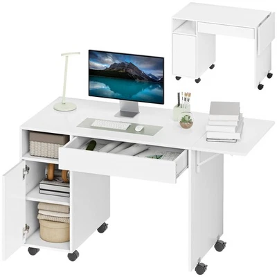 Rollbarer Computertisch, klappbarer Schreibtisch mit Schrank und Schublade - Bild 1 von 4