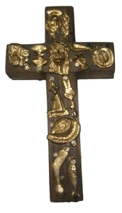 5 Zoll Vintage Mexikanische Volkskunst Milagros Holz Religiös Kreuz Charms Signiert Chema 2000 - Bild 1 von 8