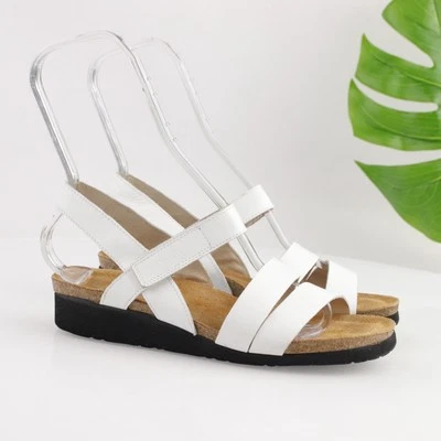 Sandalia Naot Krista para mujer talla 39 8 cuero blanco tacón de cuña correa para el tobillo Foto 1 de 4