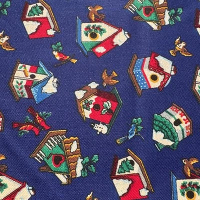 Cranston Snowy Bird House Toss Navy Blue Cotton Fabric Birdhouse BT Half Y #5 - Image 1 of 4