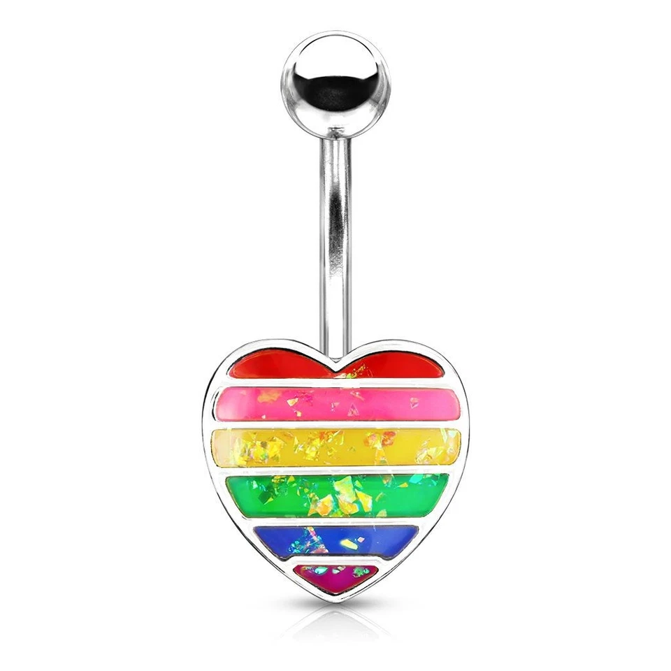 Piercing Ombelico Cuore Argentato Opale Arcobaleno - Immagine 1 di 1