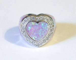 Sterling Silber Labor Rosa Opal Herz Ring Größe 6,25 - Bild 1 von 7