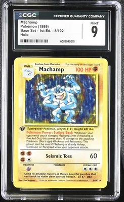 CGC 9 MINT Machamp 1999 Base Set 1st Edition 8/102 Holo Pokemon Card - Image 1 of 2