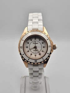 Stauer Women Rosegold With White Ceramic Bracelet Crystal Markers Quartz Watch - Picture 1 of 21