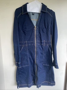 INC International Concepts Womens Denim Dress 4 Dark Blue Zip Front Long Sleeve - Picture 1 of 6