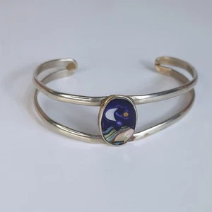 Vintage Inlay Moon Bracelet Night Moon Stars Mountain Cuff Bracelet - Picture 1 of 6
