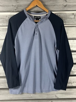Camisa masculina vintage anos 90 Pierre Cardin M azul Henley manga longa grunge usada - Imagem 1 de 4