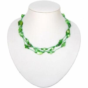 16-18" 3 Strand Green Pearl, Mother of Pearl & Crystal Necklace - Picture 1 of 3