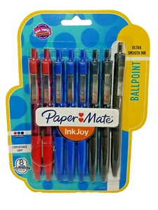 Paper Mate~Inkjoy~Ultra Smooth Ballpoint Pens~1mm~3 Colors~8 Count~Comfort Grip - Picture 1 of 2