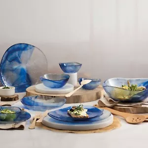 More details for pasabahce linden batik blue tempered glass dining plates dinner set tableware