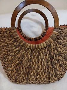 Vintage Straw Handbag The Limited Wood Handles - Picture 1 of 6