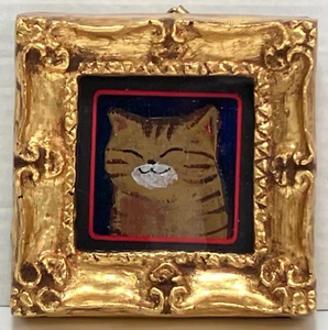 Cat Art Fraem Series Miniature Brown Cat Oil Painting Japan Artists - Picture 1 of 22