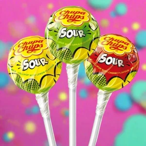 Chupa Chups Sour Mix Lollipops Sour Strawberry, Lemon & Apple Party Bag Lollies - Picture 1 of 8