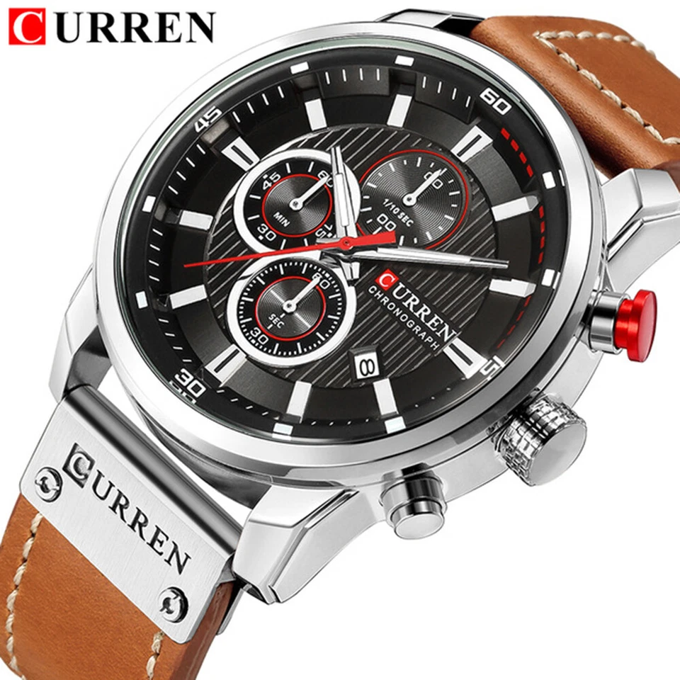 CURREN Men Leather Sports Watches Luxury Brand Male Quartz Calendar Wristwatches Foto 1 de 1