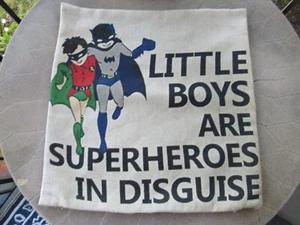 Little Boys are Superheroes in Disguise Batman & Robin Burlap Pillow Cover - Picture 1 of 5