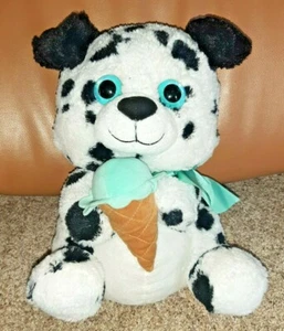 14" Dalmatian Stuffed Animal Plush Black White Puppy Teal Ice Cream Cone - Picture 1 of 6