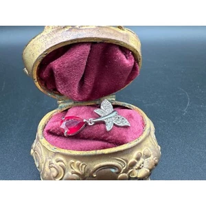 925 Sterling Silber Schmetterling Rubin rot Träne Anhänger Halskette - Bild 1 von 4