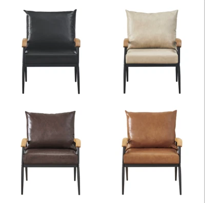 BJ_FURNITURE PU Single Sofa Wood Arm Metal Frame Comfort Save Space Office Home Hotel Lounge