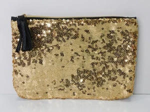 IPSY Glam Bag Makeup Case Gold Sequin Zipper Black Back Dec 2018 Hot Pink Inside - Picture 1 of 12