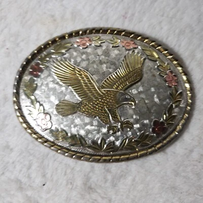 BIG CABIN USA EAGLE BELT BUCKLE tri color metal silver gold rose Western Cowboy - Image 1 of 4