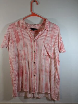 Rock & Republic Womens Top Red Stripes Button Up Short Sleeve Blouse Size M - Image 1 of 3