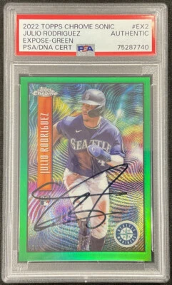 JULIO RODRIGUEZ Signed Green Expose Rookie /99 PSA Auto 2022 Topps Chrome Sonic - Image 1 of 3