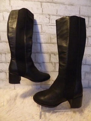 $360 Botas Eileen Fisher Destry Cuero Negro y Tejido Elástico Reciclado 5 NUEVAS E776 Foto 1 de 4