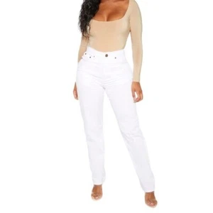 PrettyLittleThing neu mit Etikett Form weiße Mom Jeans Größe 8 hoher Bund Baumwolle - Bild 1 von 13
